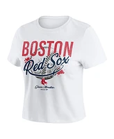 Wear by Erin Andrews Women's White Boston Red Sox Distressed Cropped Baby T-Shirt