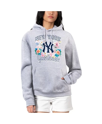 G-iii 4Her by Carl Banks Women's Heather Gray New York Yankees Flowers Graphic Pullover Hoodie
