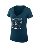 G-iii 4Her by Carl Banks Women's Navy Detroit Tigers Collage Team Graphic V-Neck Fitted T-Shirt