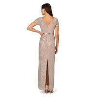 Adrianna Papell Women's Beaded Mesh Column Dress
