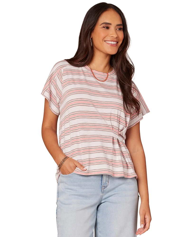 Democracy Petite Crewneck Side-Pleated Short-Sleeve Top