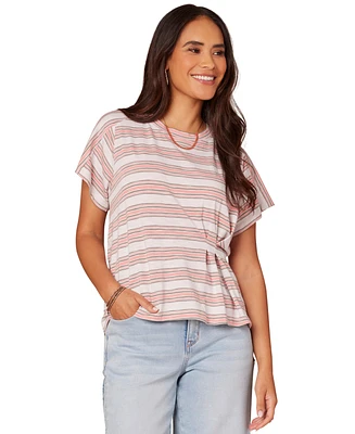 Democracy Petite Crewneck Side-Pleated Short-Sleeve Top