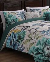 Bebejan Peacock Jardin Bedding 100% Cotton Sateen 5 Piece King Size Reversible Comforter Set