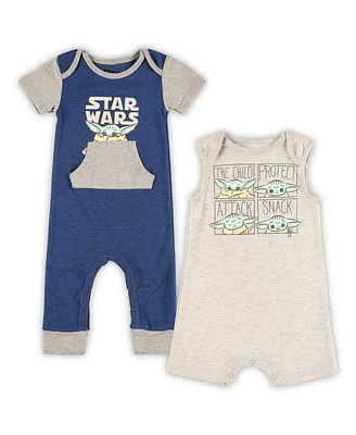 Children's Apparel Network Baby Boys and Girls 2-Pack Grogu Heather Navy/Heather Gray the Mandalorian Bodysuit Set