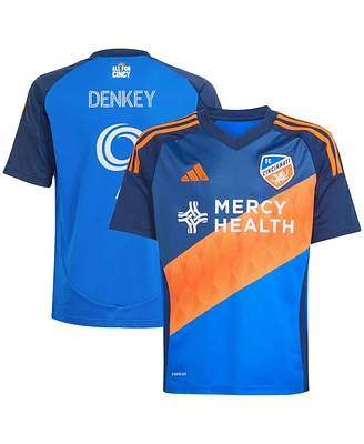 Adidas Big Boys and Girls Kevin Denkey Blue Fc Cincinnati 2025 Orange Legacy Kit Replica Player Jersey