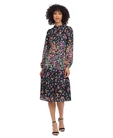 Maggy London Women's Crew Neck Long-Sleeve Midi Dress