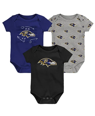 Outerstuff Baby Boys and Girls 3-Pack Baltimore Ravens Team Starter Bodysuit Set