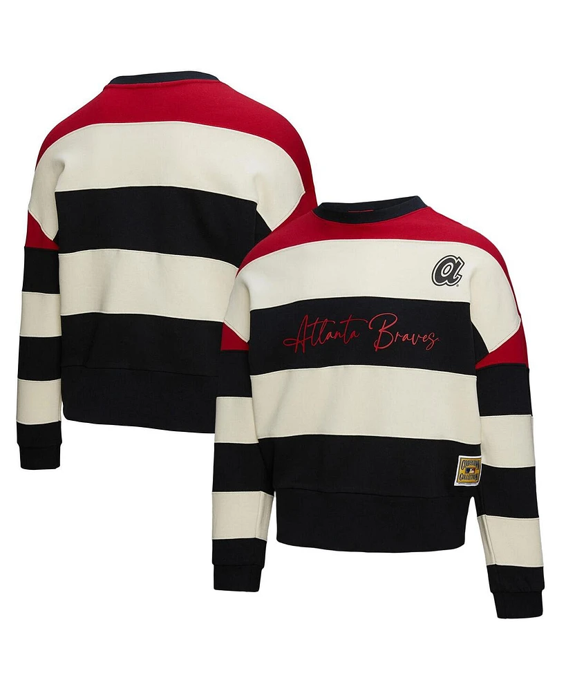 Mitchell & Ness Women's Red/Black Atlanta Braves Cooperstown Collection Blocked Fleece Pullover Sweatshirt