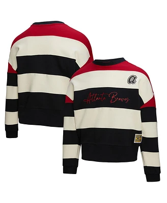 Mitchell & Ness Women's Red/Black Atlanta Braves Cooperstown Collection Blocked Fleece Pullover Sweatshirt