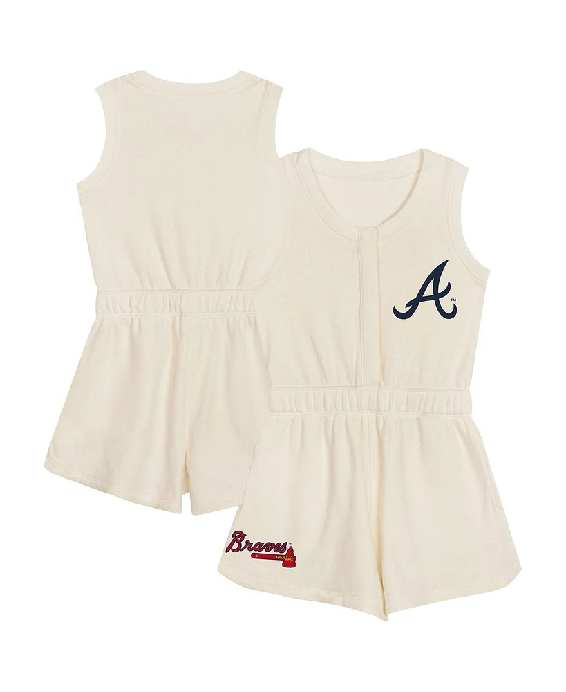 Outerstuff Girls Preschool Cream Atlanta Braves Girl Power Tank Romper