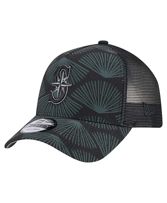 New Era Men's Black Seattle Mariners 9FORTY A-Frame Trucker Adjustable Hat