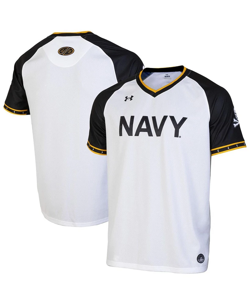 Under Armour Men's White/Navy Navy Midshipmen Replica Full-Button Baseball Jersey