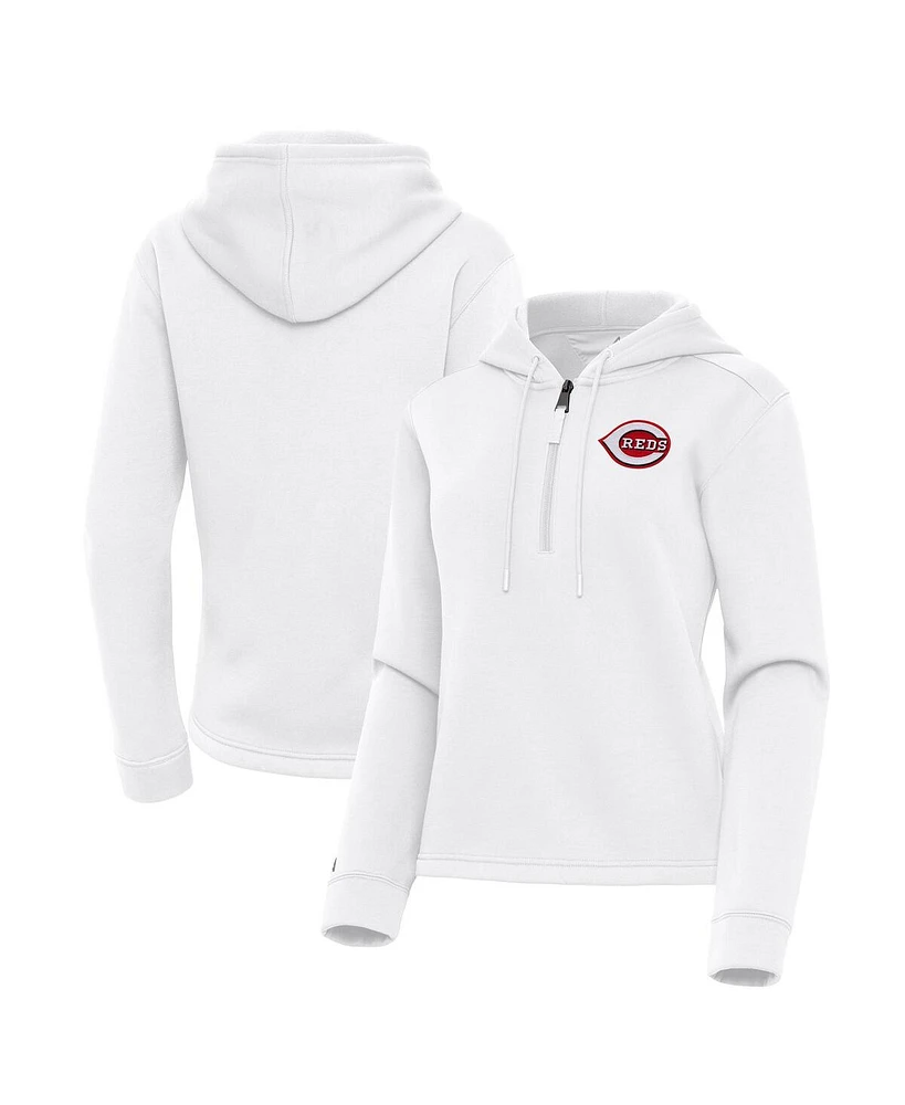 Antigua Women's White Cincinnati Reds Contemporary Quarter-Zip Hoodie Sweatshirt