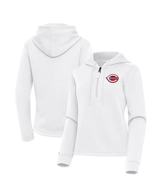 Antigua Women's White Cincinnati Reds Contemporary Quarter-Zip Hoodie Sweatshirt
