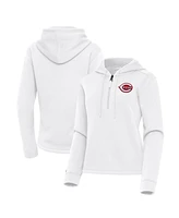 Antigua Women's White Cincinnati Reds Contemporary Quarter-Zip Hoodie Sweatshirt
