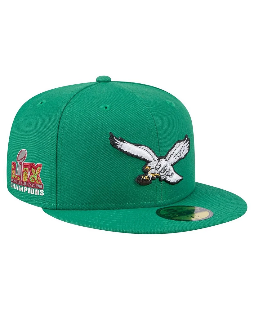 New Era Men's Kelly Green Philadelphia Eagles Super Bowl Lix Champions Historic Side Patch 59FIFTY Fitted Hat