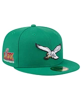 New Era Men's Kelly Green Philadelphia Eagles Super Bowl Lix Champions Historic Side Patch 59FIFTY Fitted Hat