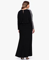 Betsy & Adam Plus Scoop-Neck Long-Beaded-Sleeve Dress