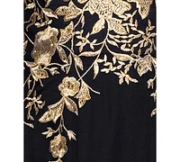 Betsy & Adam Petites Chiffon V-Neck Long A-Line Dress