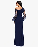 Betsy & Adam Petites Scuba Crepe Asymmetrical-Neck Long Dress