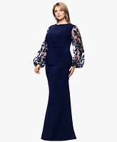 Betsy & Adam Plus Embroidered Scuba Crepe Long Dress