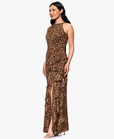 Betsy & Adam Petites Printed Halter Long Sheath Dress
