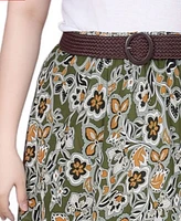 Ny Collection Petite Printed Chiffon Belted Maxi Skirt