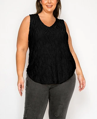 Coin 1804 Plus Spiral Wave Texture Double V-Neck Curved Hem Tank Top