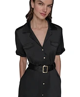 Karl Lagerfeld Paris Women's Belted Satin Shirtdress