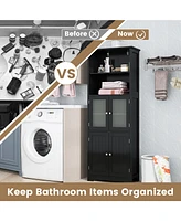 Slickblue 6-Tier Freestanding Bathroom Cabinet with 2 Open Compartments and Adjustable Shelves