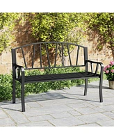 Gymax 51'' Metal Garden Bench Patio Slatted Bench for 2-3 People & Park-Style Loveseat