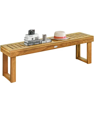 Gymax Acacia Wood Bench Dining Bench Patio Garden w/ Slatted Seat Indonesia Teak