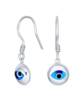 Bling Jewelry Turkish Spiritual Protection Amulet 3D Blue Nazar Evil Eye Round Circle Dangle Earrings Murano Glass .925 Sterling Silver Fish Hook
