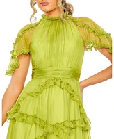 Mac Duggal Women's Chiffon Flutter Sleeve Gown