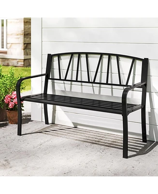 Gymax 50.5'' Patio Metal Bench w/ Curved Armrests & Minimalist Backrest for Backyard
