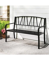 Gymax 50.5'' Patio Metal Bench w/ Curved Armrests & Minimalist Backrest for Backyard
