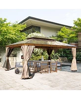 Mondawe 12x16ft Permanent Aluminum Outdoor Canopy Gazebo, Double Roof Uv Protection, Bug Netting, Lifetime Rustproof