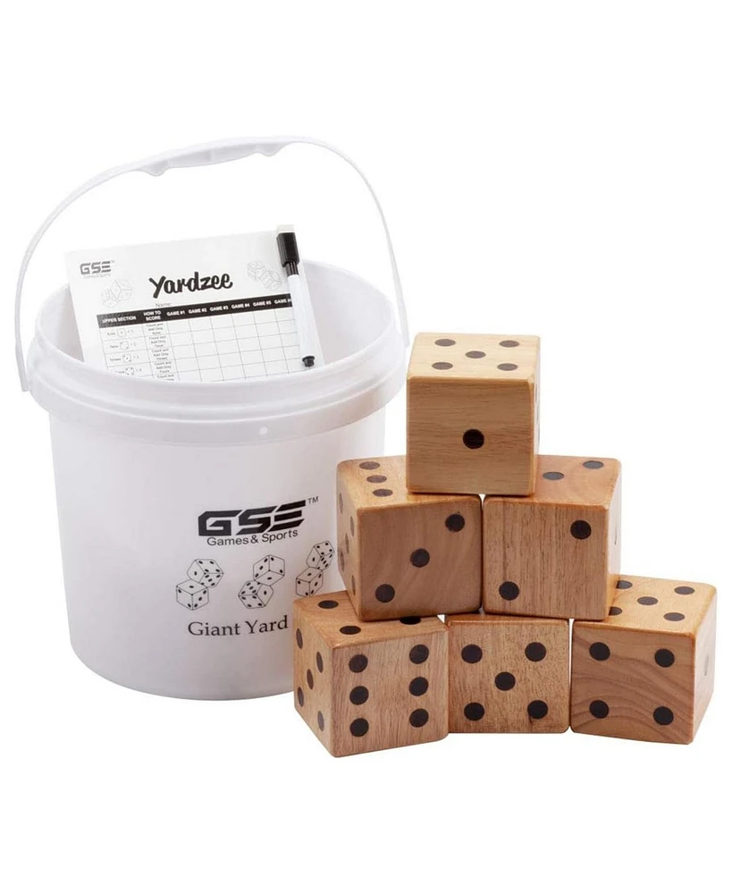 Gse Games & Sports Expert 3.5-Inch Premium Oak Giant Yard Dice Set with Bucket and Yardzee & Farkle Scorecard.