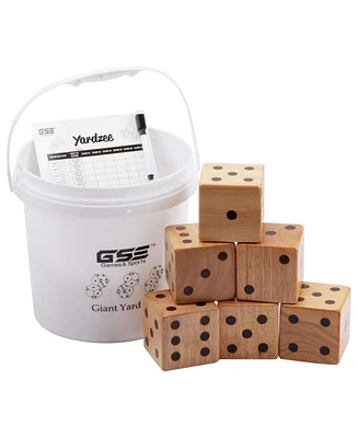Gse Games & Sports Expert 3.5-Inch Premium Oak Giant Yard Dice Set with Bucket and Yardzee & Farkle Scorecard.