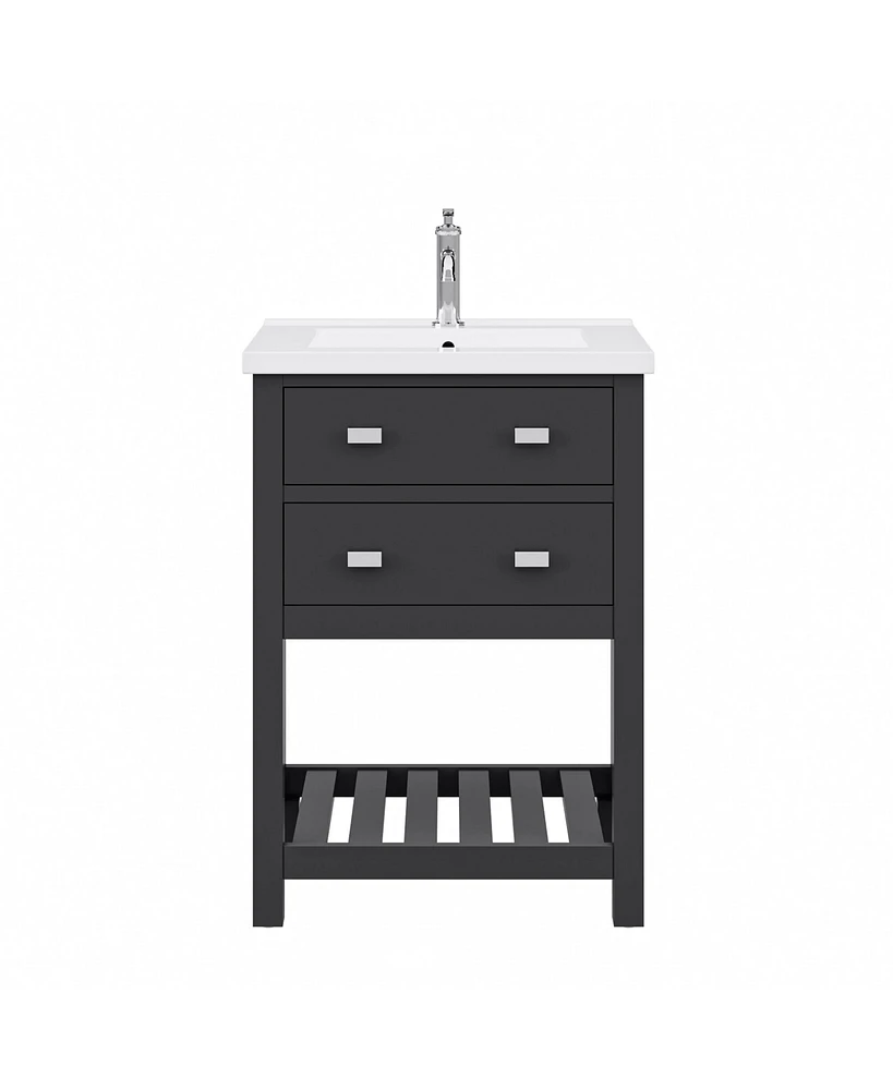 Viola 24 in. W Bath Vanity in Dark Espresso with Ceramic Vanity Top in White with Integrated White Basin