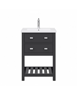 Viola 24 in. W Bath Vanity in Dark Espresso with Ceramic Vanity Top in White with Integrated White Basin