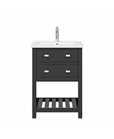Viola 24 in. W Bath Vanity in Dark Espresso with Ceramic Vanity Top in White with Integrated White Basin