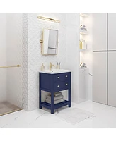 Viola 24 in. W Bath Vanity in Monarch Blue Finish with Ceramics Integrated Vanity Top with White Basin