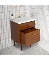 Brandy 24.5 in. W x 18.5 in. D x 34.7 in . H Bath Vanity in Honey Walnut with White Ceramic Top