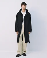 Mango Men's Belt and Hood Trench Coat