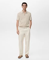 Mango Men's Openwork Cotton Knitted Polo Shirt