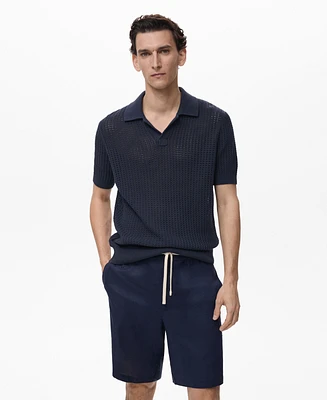 Mango Men's Openwork Knitted Cotton Polo Shirt