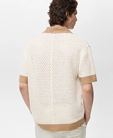 Mango Men's Contrasting Details Openwork Knitted Polo Shirt