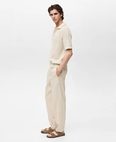 Mango Men's Openwork Knitted Cotton Polo Shirt