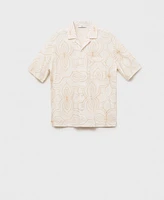 Mango Men's Embroidered Bowling Collar Shirt